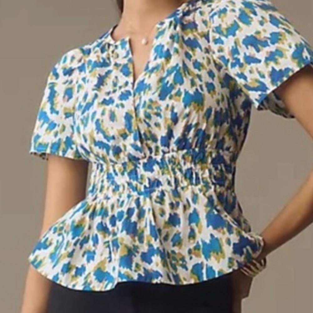 By Anthropologie Somerset puff sleeve peplum blouse top medium